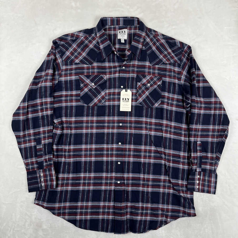 Ely Cattleman Shirt Mens 3XLT Blue Plaid Flannel Long Sleeve Western Snap Front